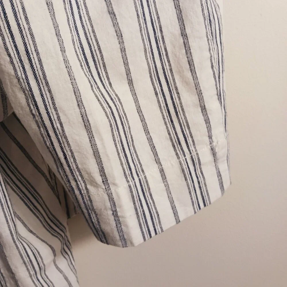 NWT Madewell, Size 14, White Navy Stripe Linen Blend Paper Bag  Crop Pants - Picture 9 of 16